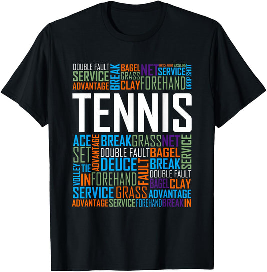 Tennis Lover Words T Shirt Gift Players and Coaches T-Shirt - T-Shirt | Black