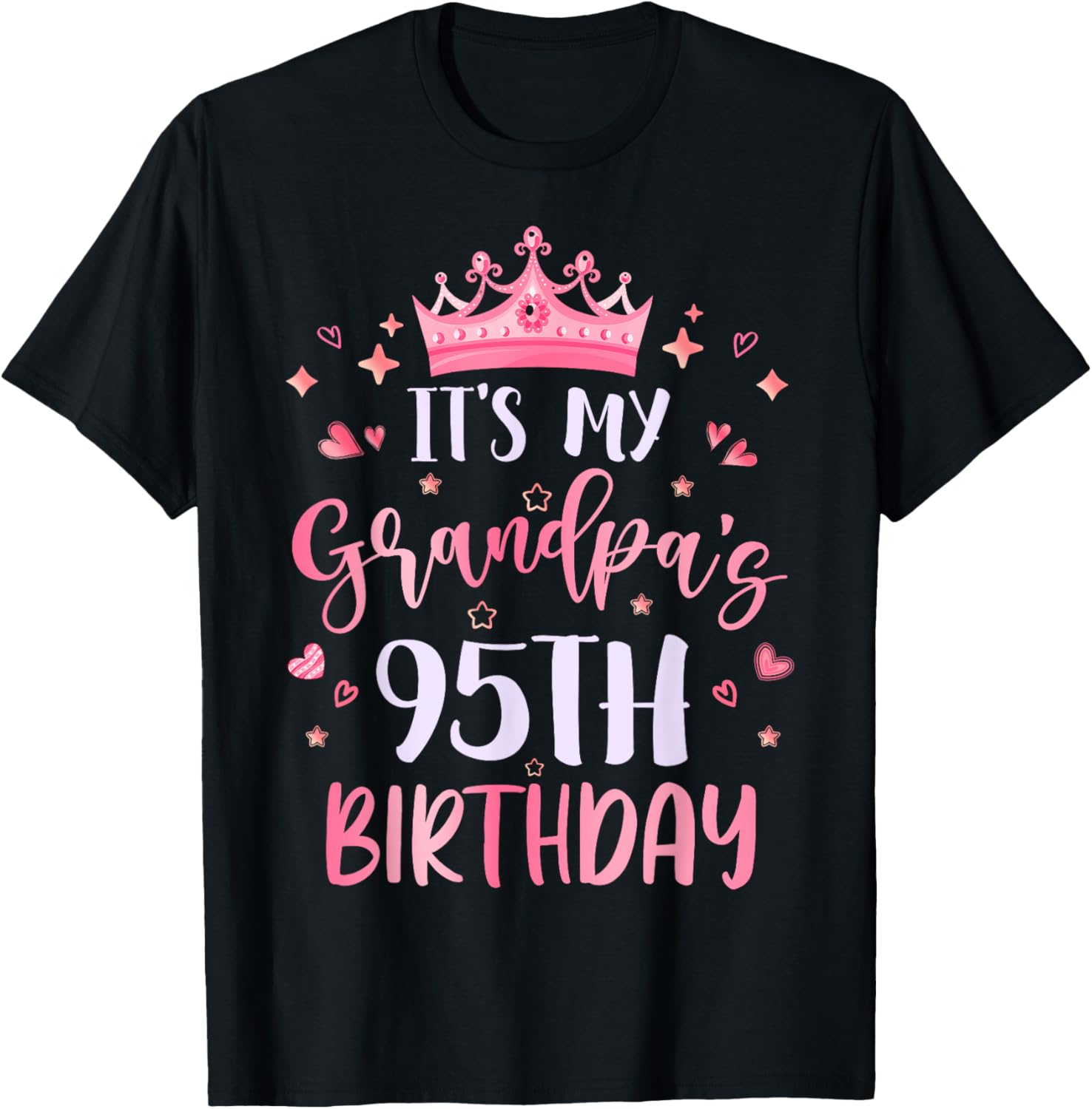 It's My Grandpa's 95th Birthday Pink Happy 95 Years Old T-Shirt - T-Shirt | Black