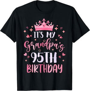 It's My Grandpa's 95th Birthday Pink Happy 95 Years Old T-Shirt - T-Shirt | Black