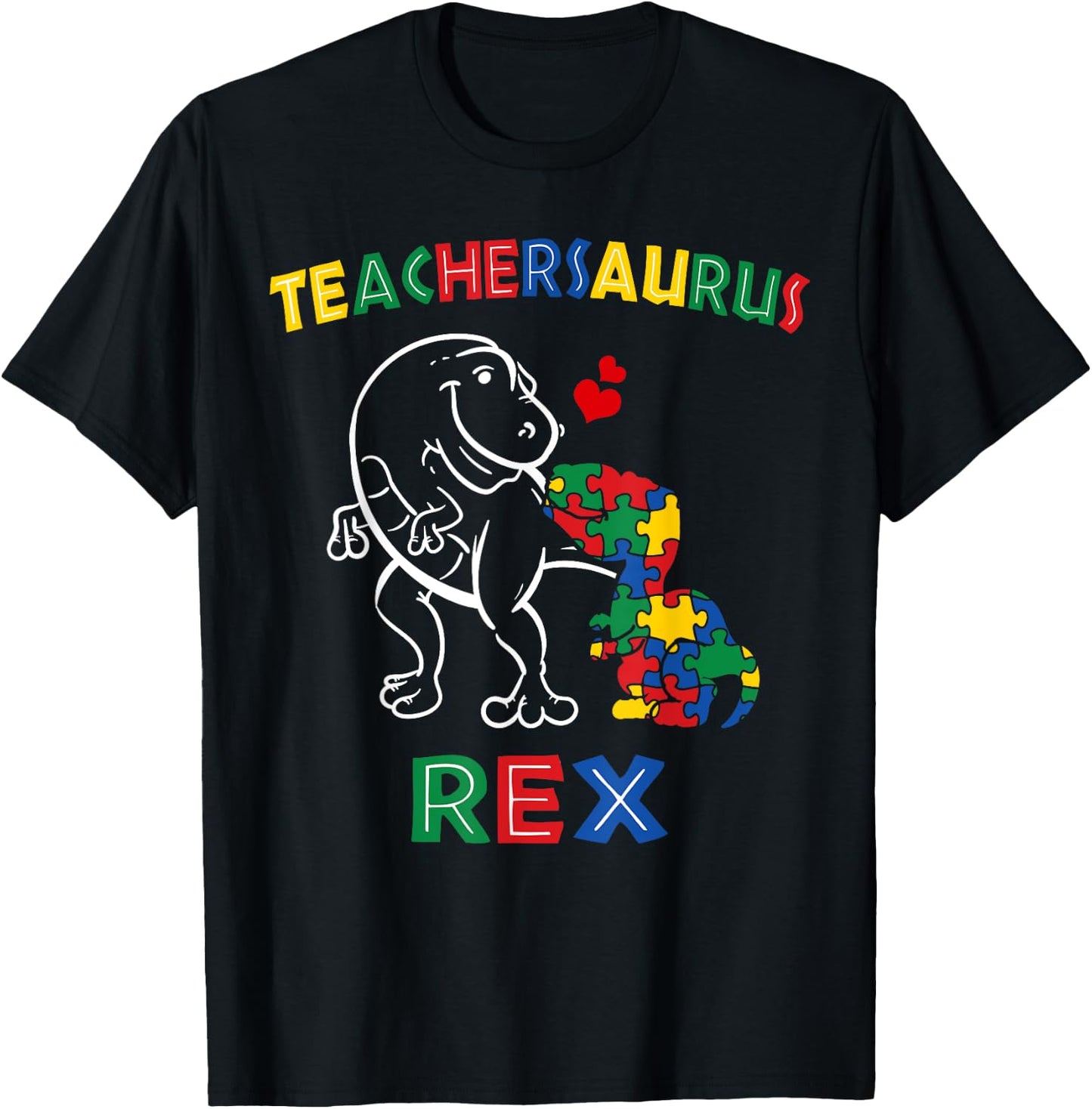Teachersaurus Rex Autism Teacher Dinosaur Men Women Girls Kids T-Shirt - T-Shirt | Black