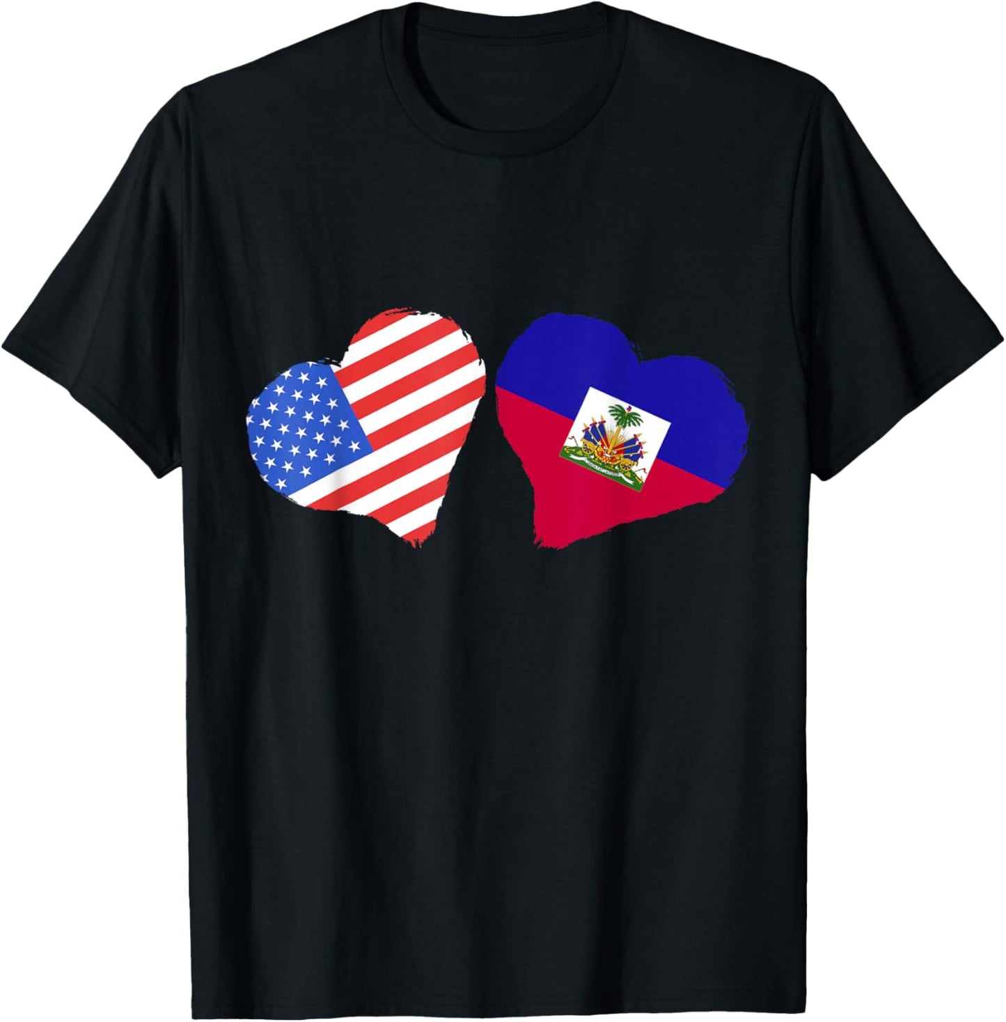 Haiti Flag USA America Haitian Roots Heart Haitian Pride T-Shirt - T-Shirt | Black