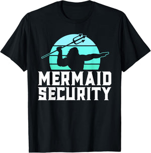 Mermaid Security Vintage Water Polo Shirts Men Swim Gift T-Shirt - T-Shirt | Black