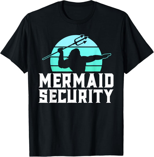 Mermaid Security Vintage Water Polo Shirts Men Swim Gift T-Shirt - T-Shirt | Black