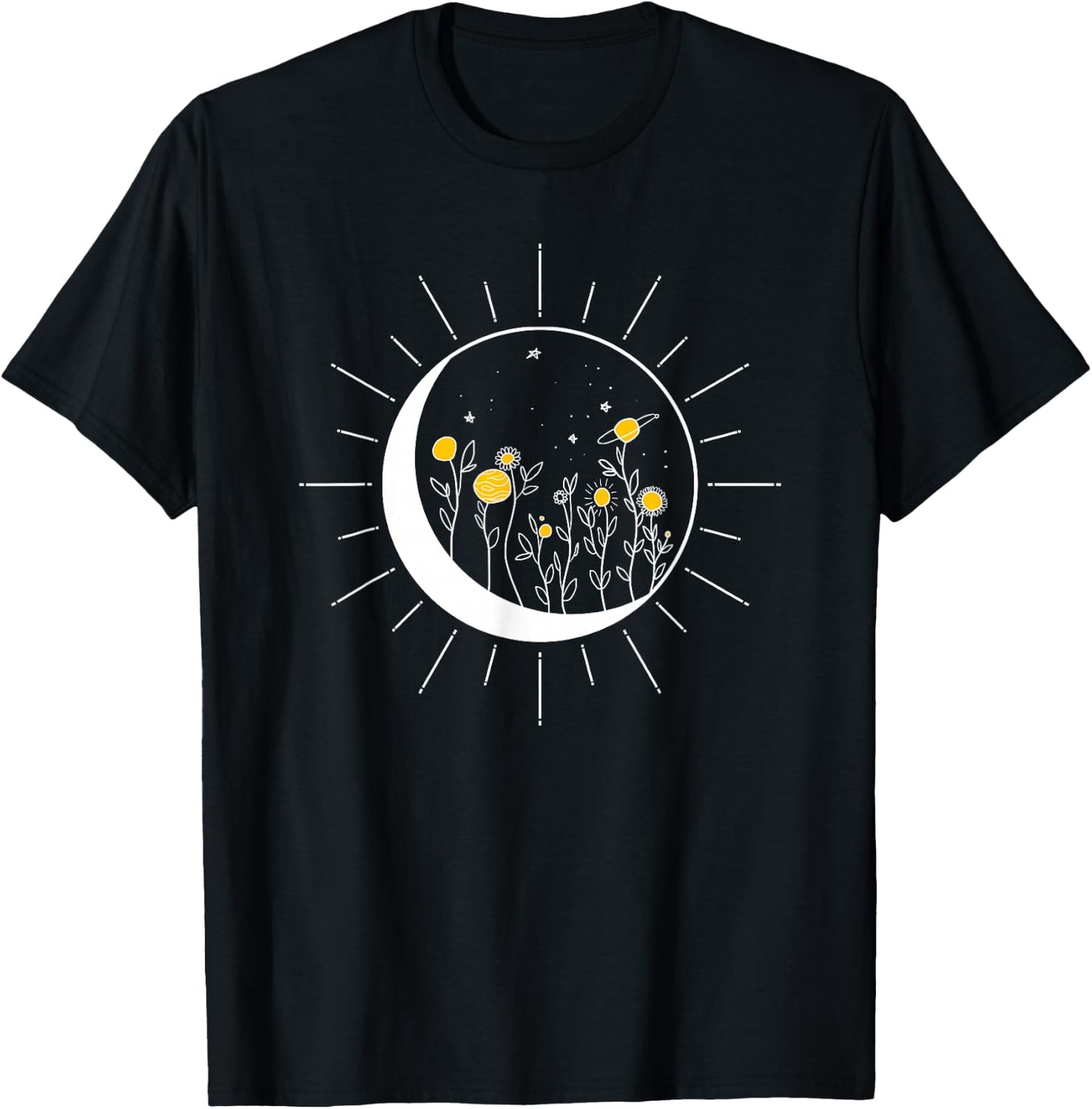 Sun Moon Solar Eclipse Flower Planets Funny Space Art Gift T-Shirt - T-Shirt | Black