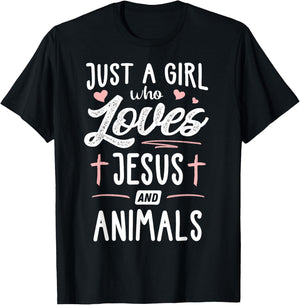 Just A Girl Who Loves Jesus And Animals Gift Women T-Shirt - T-Shirt | Black