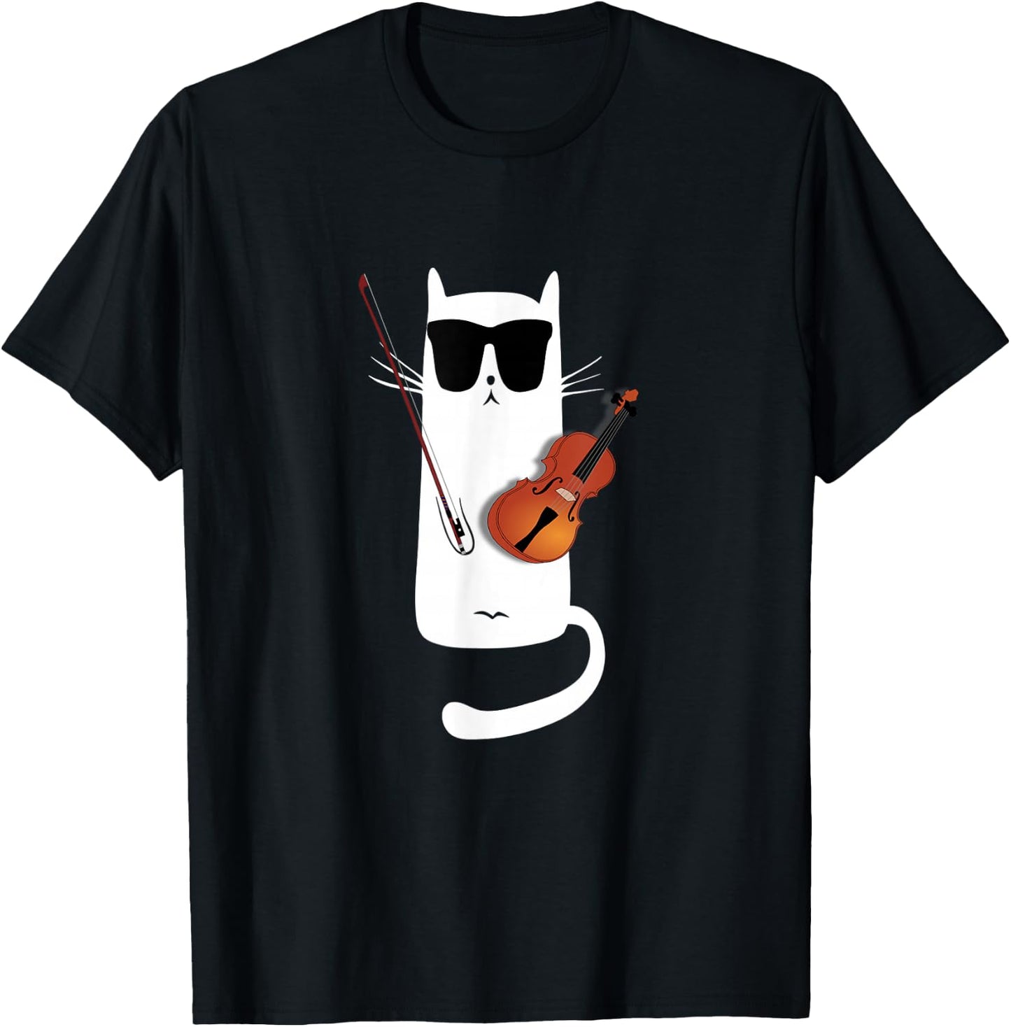 Funny Cat Wearing Sunglasses Playing Violin T-Shirt - T-Shirt | Black
