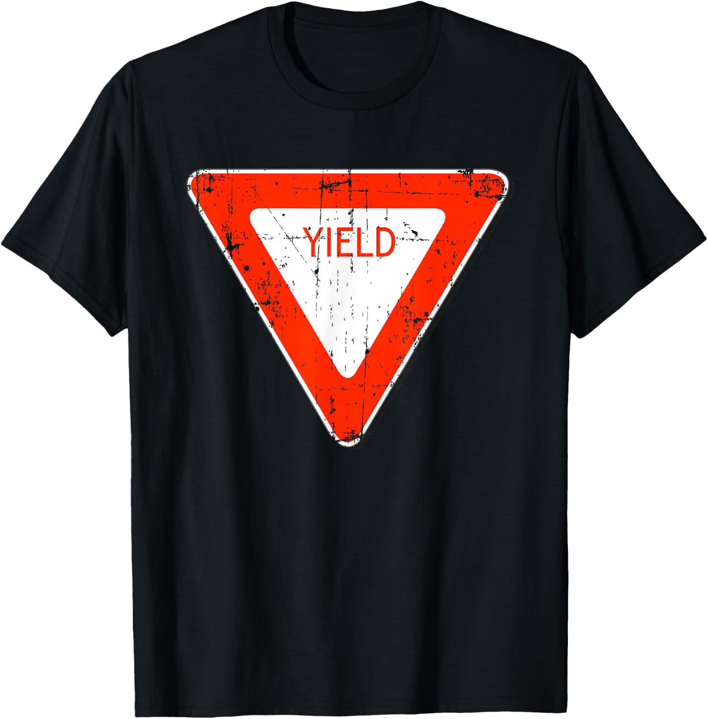 Yield Road Street Sign Funny Sarcastic Distressed T-Shirt - T-Shirt | Black