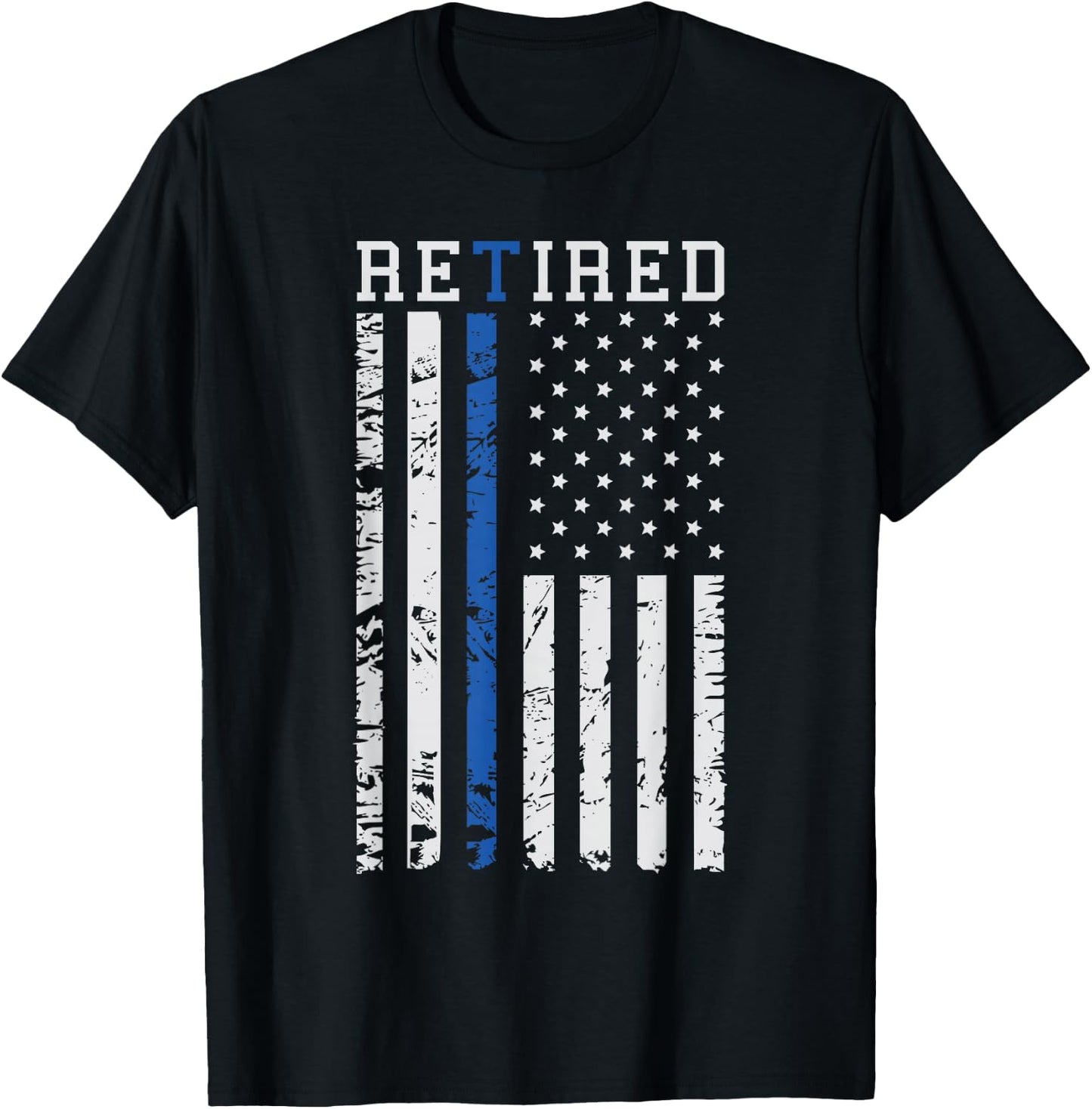 Thin Blue Line American Flag Retired Law Enforcement T-Shirt - T-Shirt | Black
