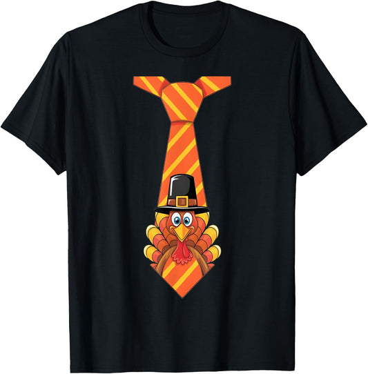 Funny Thanksgiving Turkey Tie Design T-Shirt - T-Shirt | Black