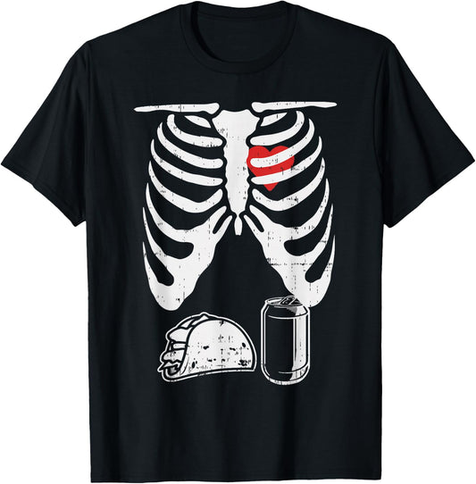 Skeleton Pregnancy Taco Beer Xray Halloween Soon Dad T-Shirt - T-Shirt | Black