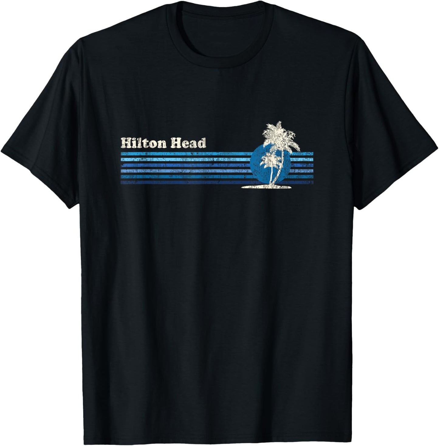 Hilton Head SC Vintage 80s Palm Trees Sunset T-Shirt - T-Shirt | Black