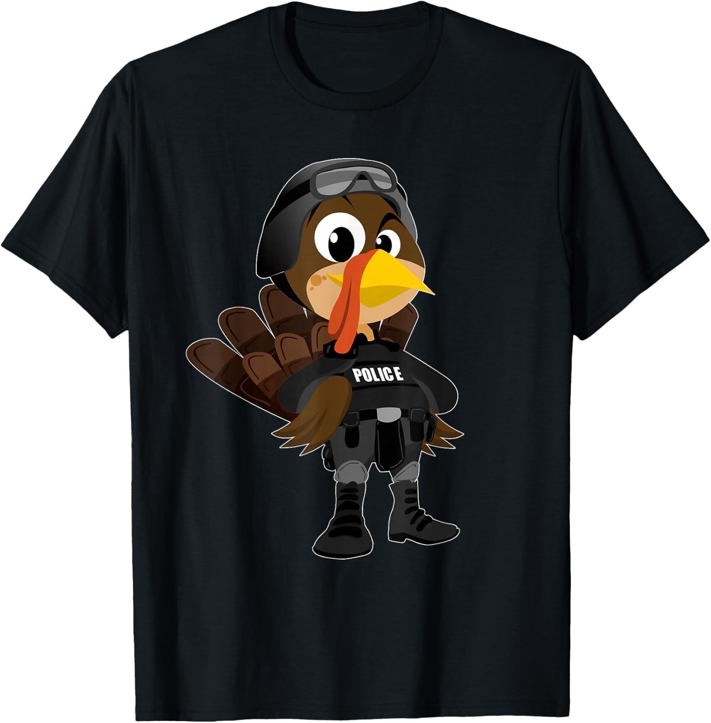 Cute Police Turkey Funny Thanksgiving Shirt T-Shirt - T-Shirt | Black