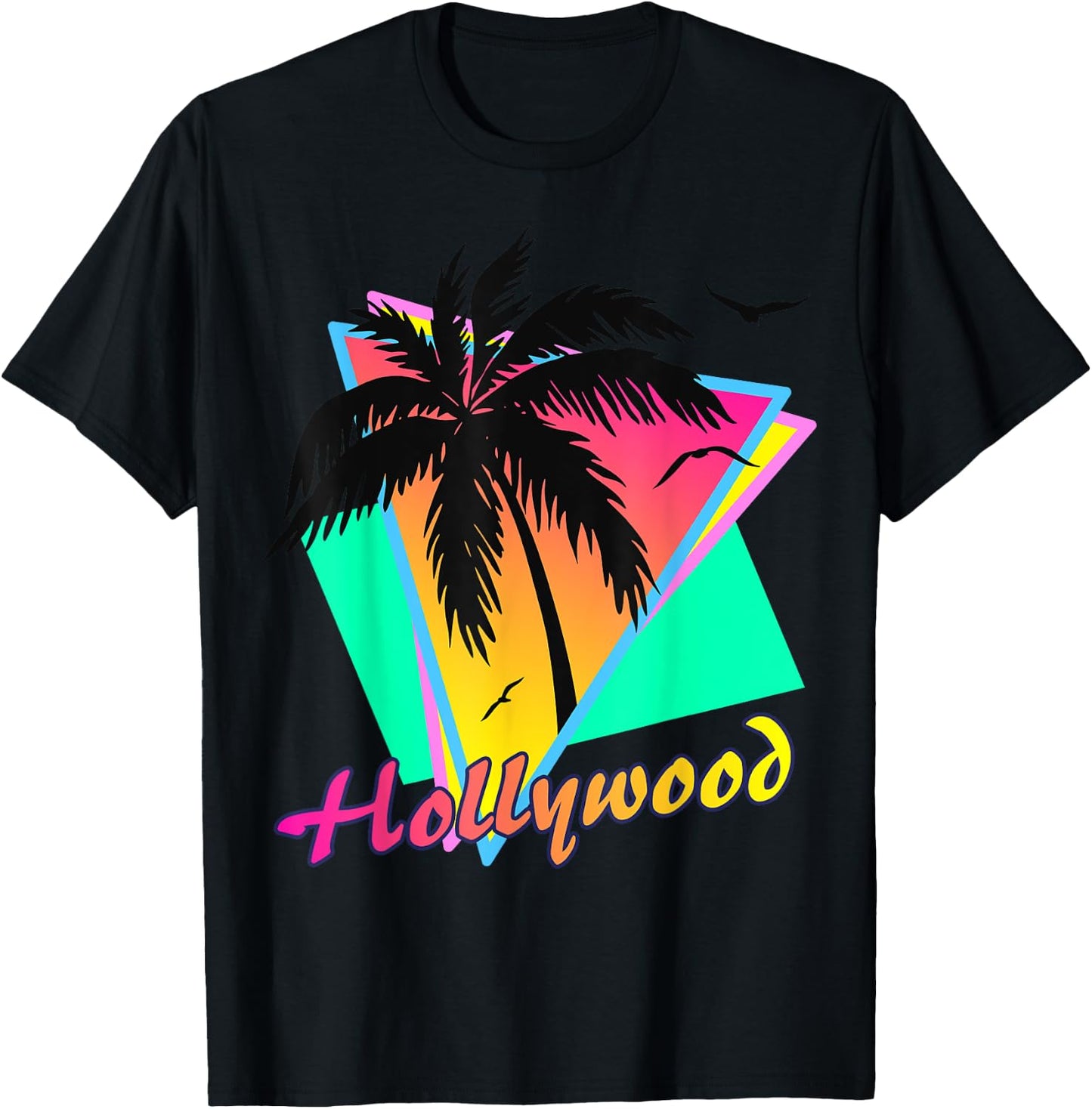 Hollywood 80s Tropical Summer Beach Palm Tree Sunset Women Girls Kids T-Shirt - T-Shirt | Black