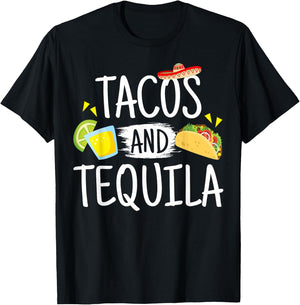 Funny Tacos And Tequila Mexican Sombrero Gift T-Shirt - T-Shirt | Black