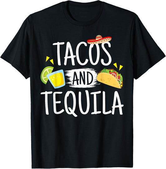 Funny Tacos And Tequila Mexican Sombrero Gift T-Shirt - T-Shirt | Black