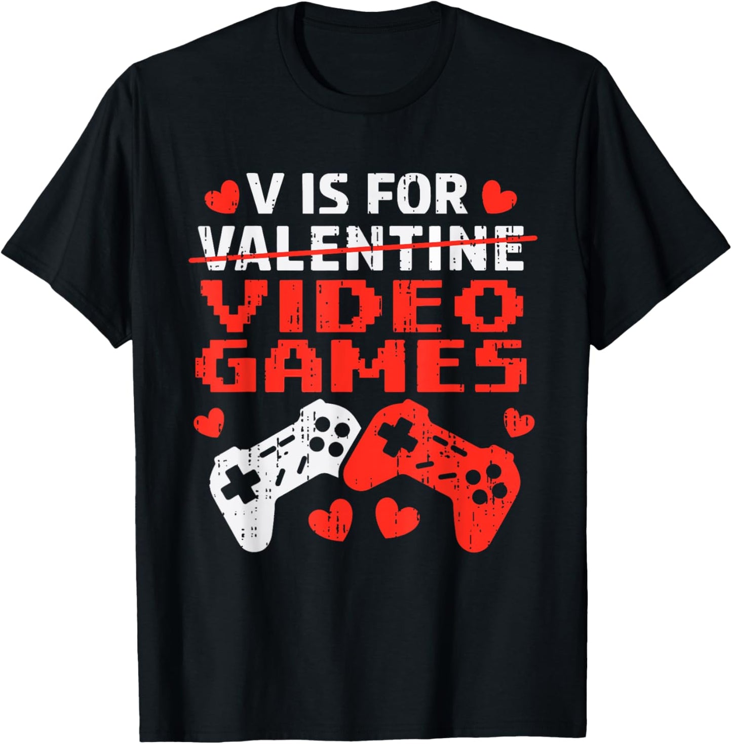 Valentines Day V Is For Video Games Controllers Teen Boy Kid T-Shirt - T-Shirt | Black