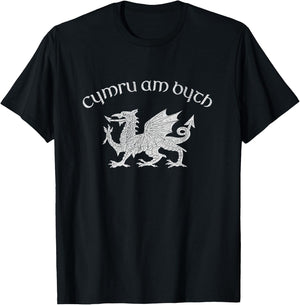 Wales, Red Welsh Dragon, Cymru Am Byth - Welsh Pride T-Shirt - T-Shirt | Black