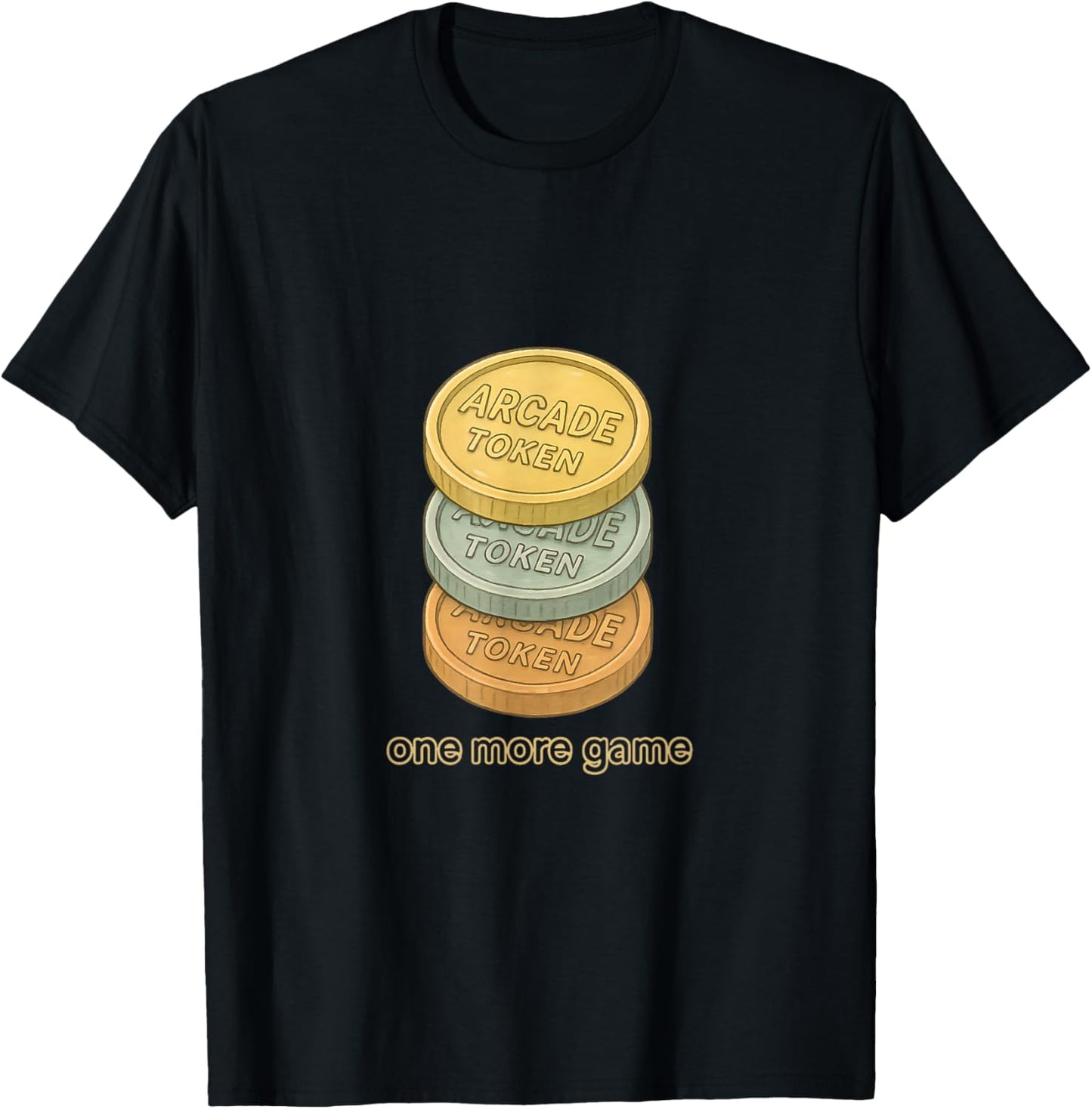 Retro Arcade Token Stack Vintage Gaming Design T-Shirt - T-Shirt | Black
