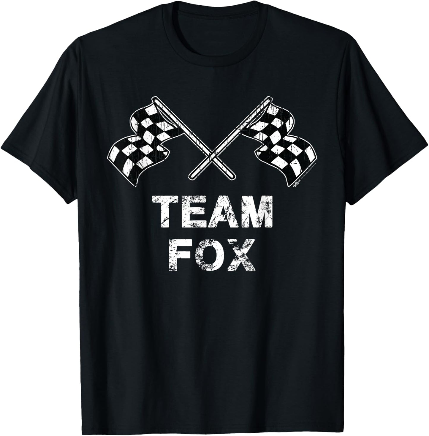 Vintage Team Fox Family Name Checked Flag Racing T-Shirt - T-Shirt | Black