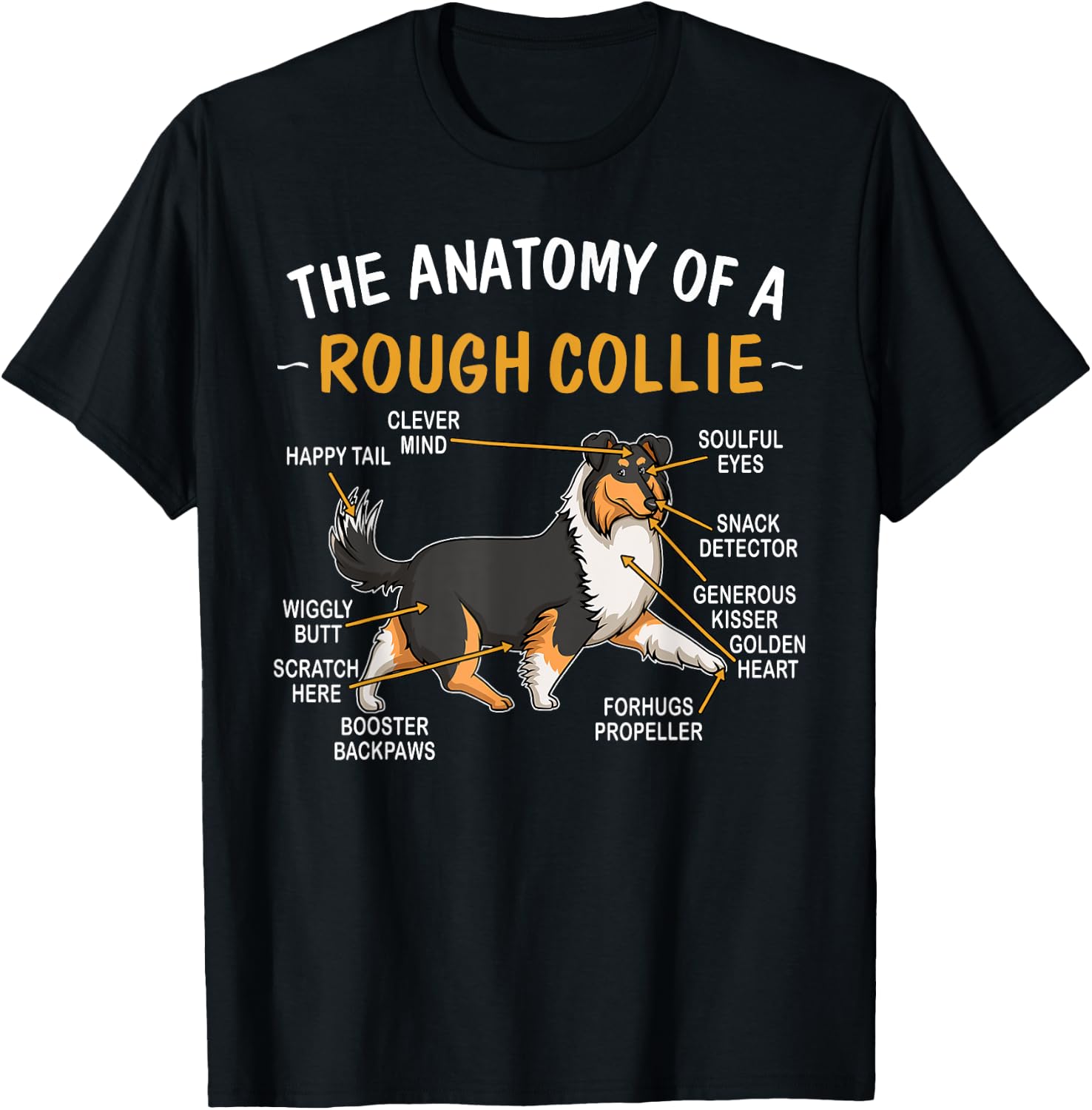 Funny Anatomy Of A Rough Collie For Dog Lovers T-Shirt - T-Shirt | Black