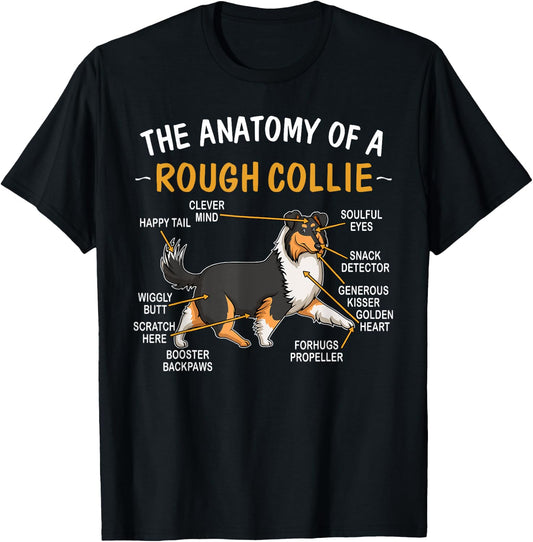 Funny Anatomy Of A Rough Collie For Dog Lovers T-Shirt - T-Shirt | Black