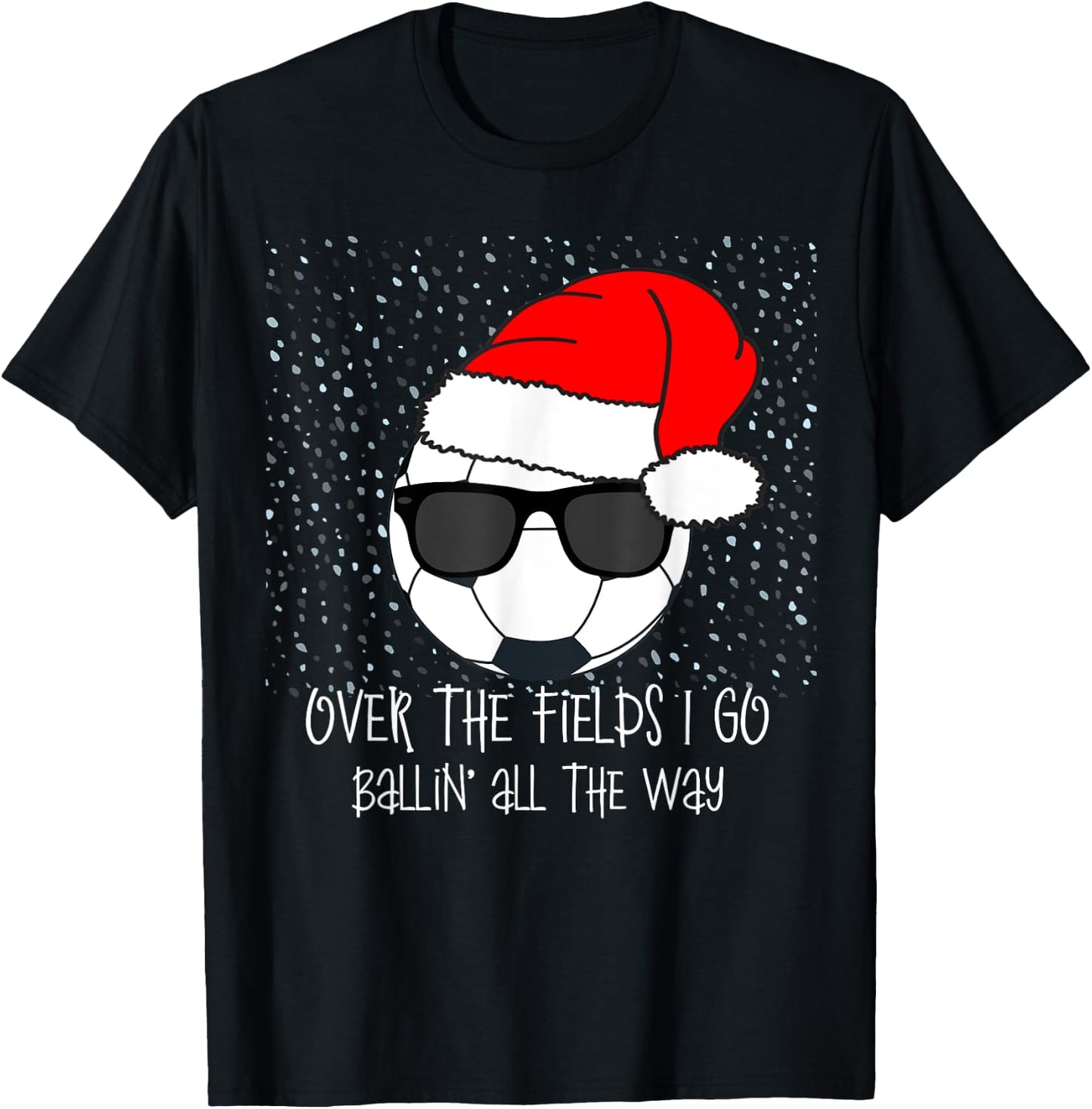 Santa Claus Hat Soccer Ball Sunglasses Christmas Baller Kids T-Shirt - T-Shirt | Black