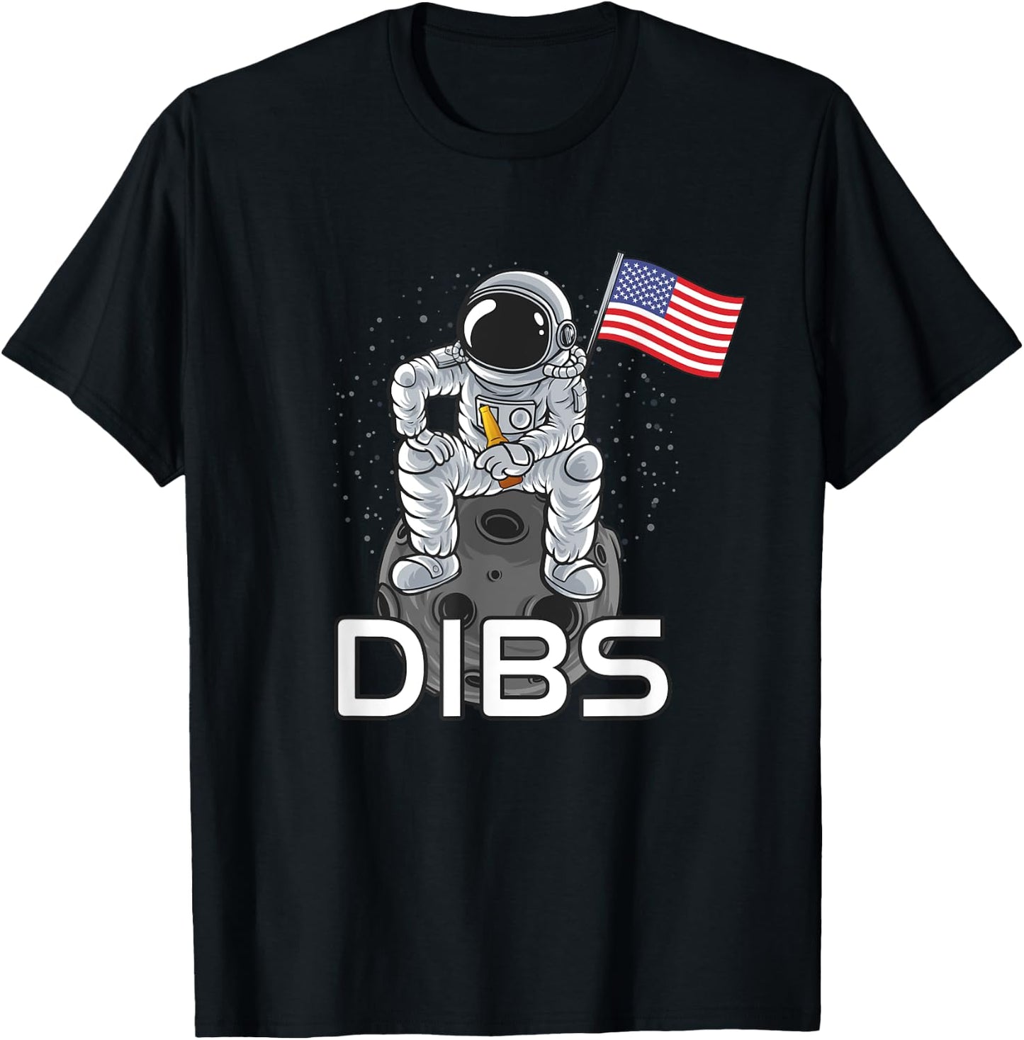 Moon Landing 50th Anniversary Funny Dibs Astronaut USA Flag T-Shirt - T-Shirt | Black