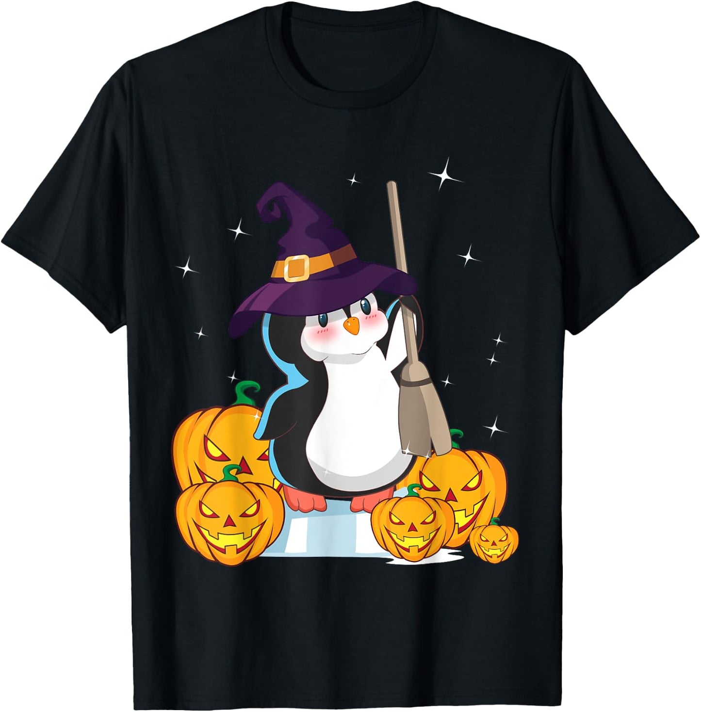 Cute Penguin Witch Wizard Pumpkin Easy Halloween Costume T-Shirt - T-Shirt | Black