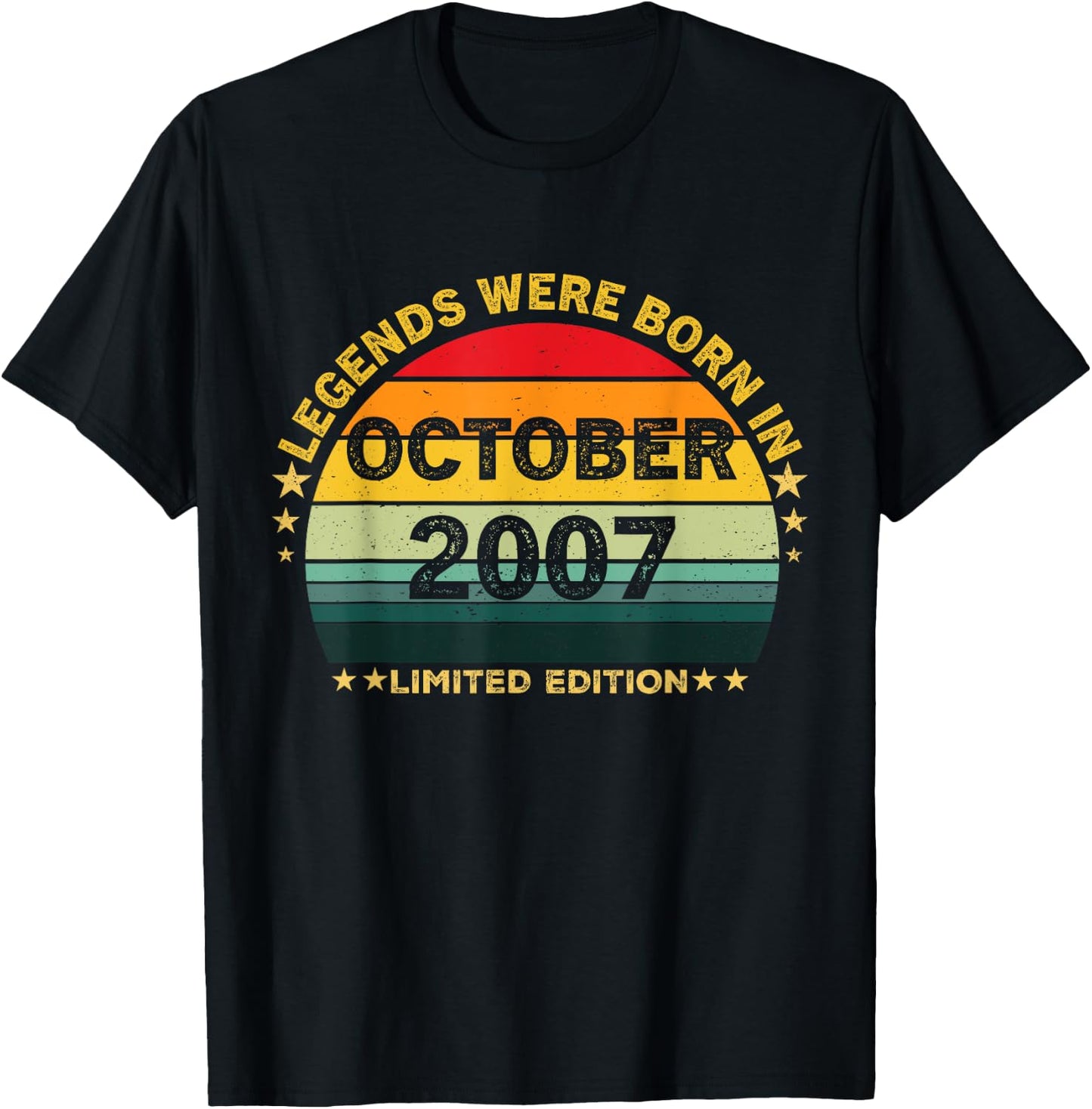 Vintage 17th Birthday Legends Were Born In October 2007 T-Shirt - T-Shirt | Black