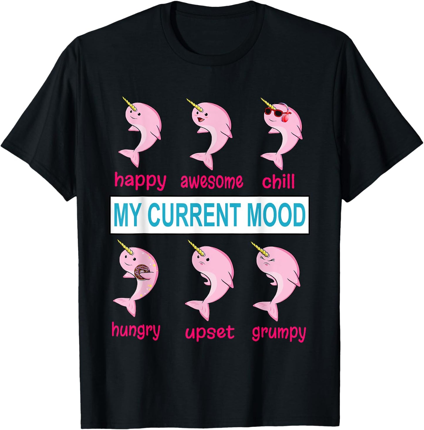 Funny Narwhal Unicorn of the Sea Lover Mood Donut Kawaii T-Shirt - T-Shirt | Black