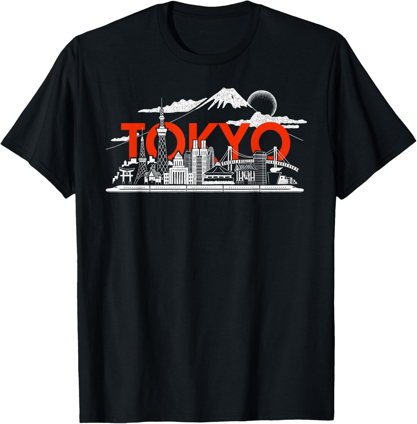 Tokyo Skyline Japan Art Mt.Fuji Skytree Shinkansen Landmarks T-Shirt - T-Shirt | Black