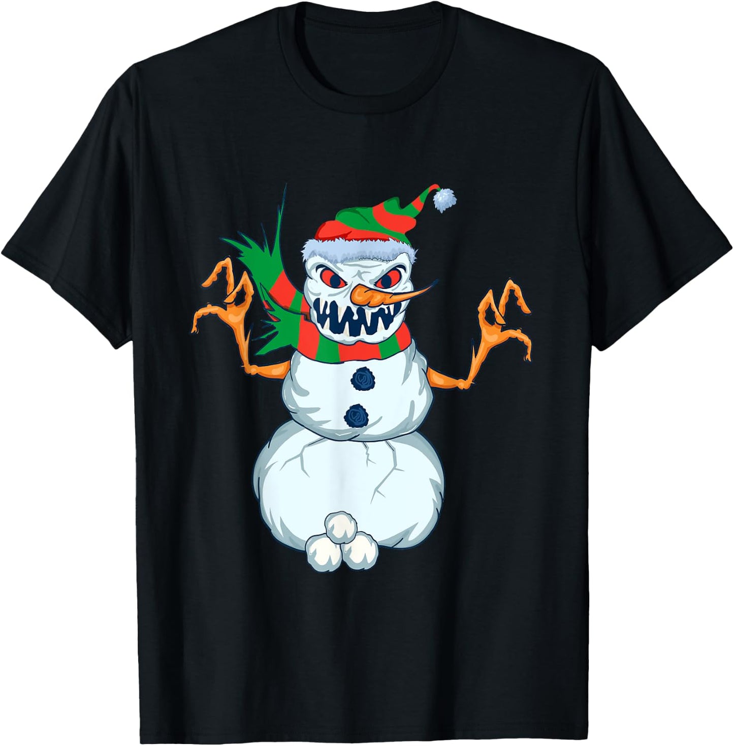 Evil Snowman Creepy Clip Art Christmas Horror Snowman Design T-Shirt - T-Shirt | Black