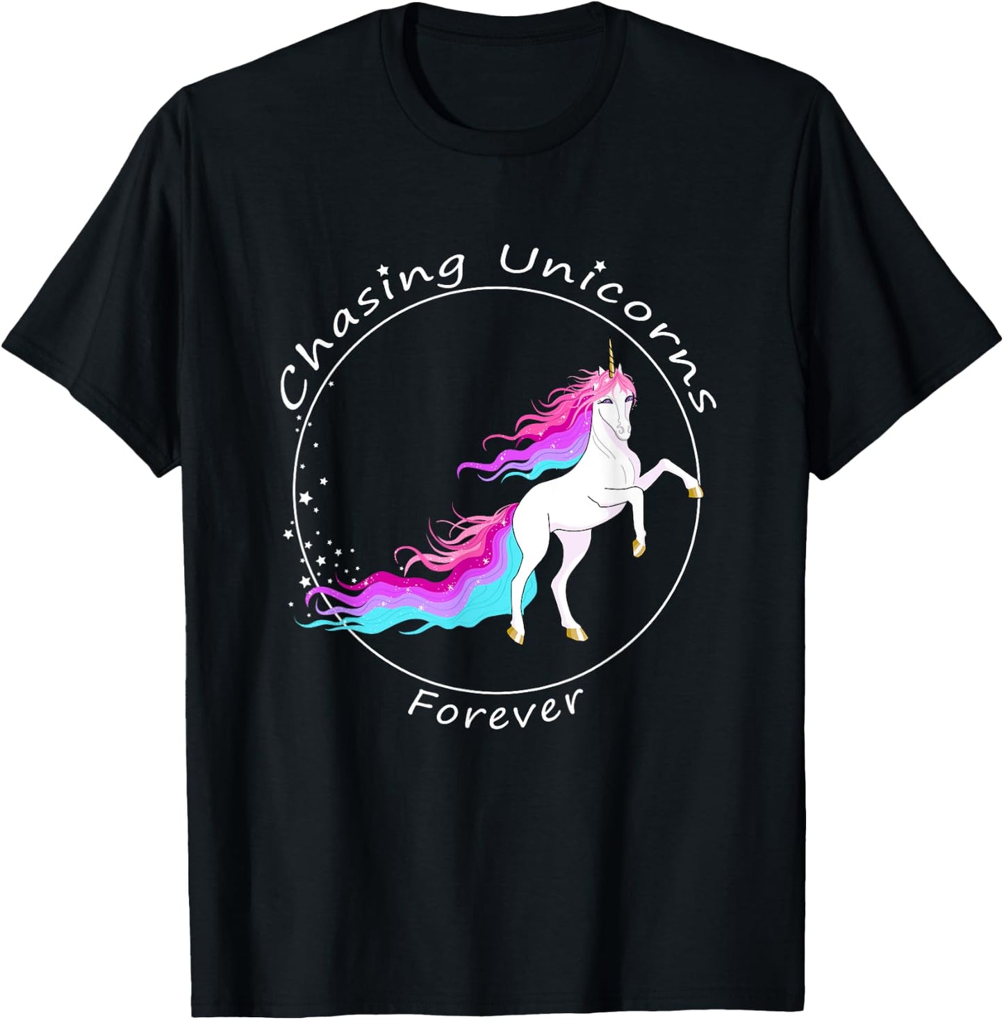 Chasing Unicorns : Rainbow Unicorn Birthday Girl Gift T-Shirt - T-Shirt | Black