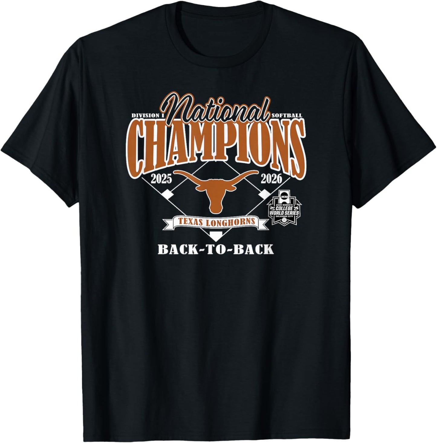 Texas Longhorns National Champs 2026 Softball WCWS Repeat T-Shirt - T-Shirt | Black
