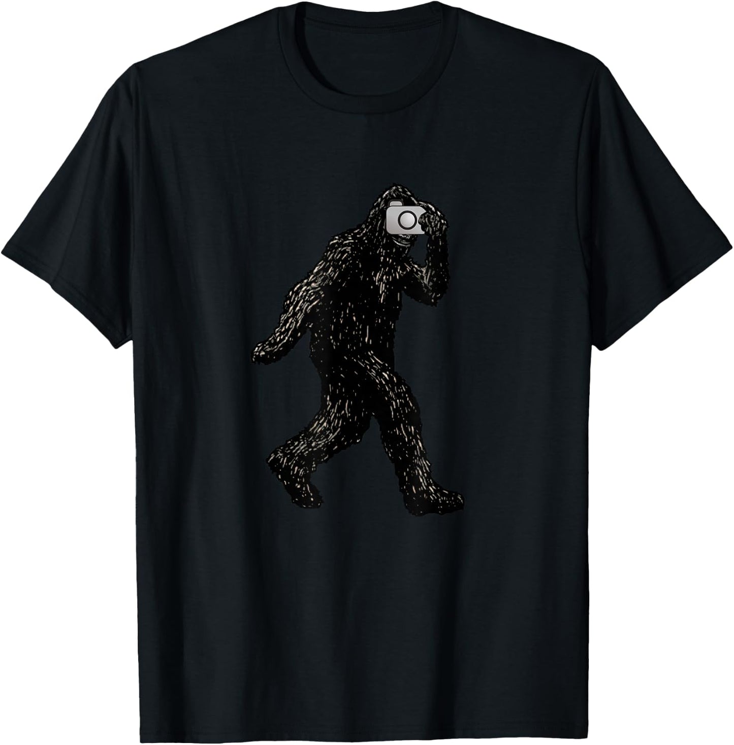 Bigfoot With Camera - Funny Photography Selfie T-Shirt - T-Shirt | Black
