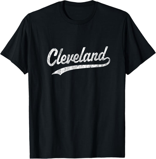 Cleveland OH Vintage Baseball Sports Script T-Shirt - T-Shirt | Black