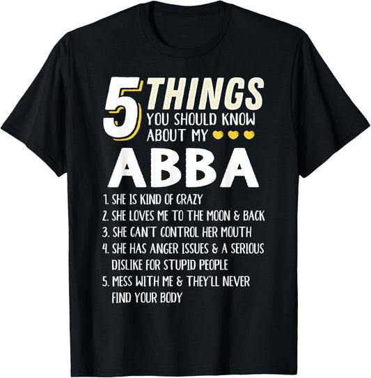 Funny 5 Things Grandma Abba Gift T-Shirt - T-Shirt | Black