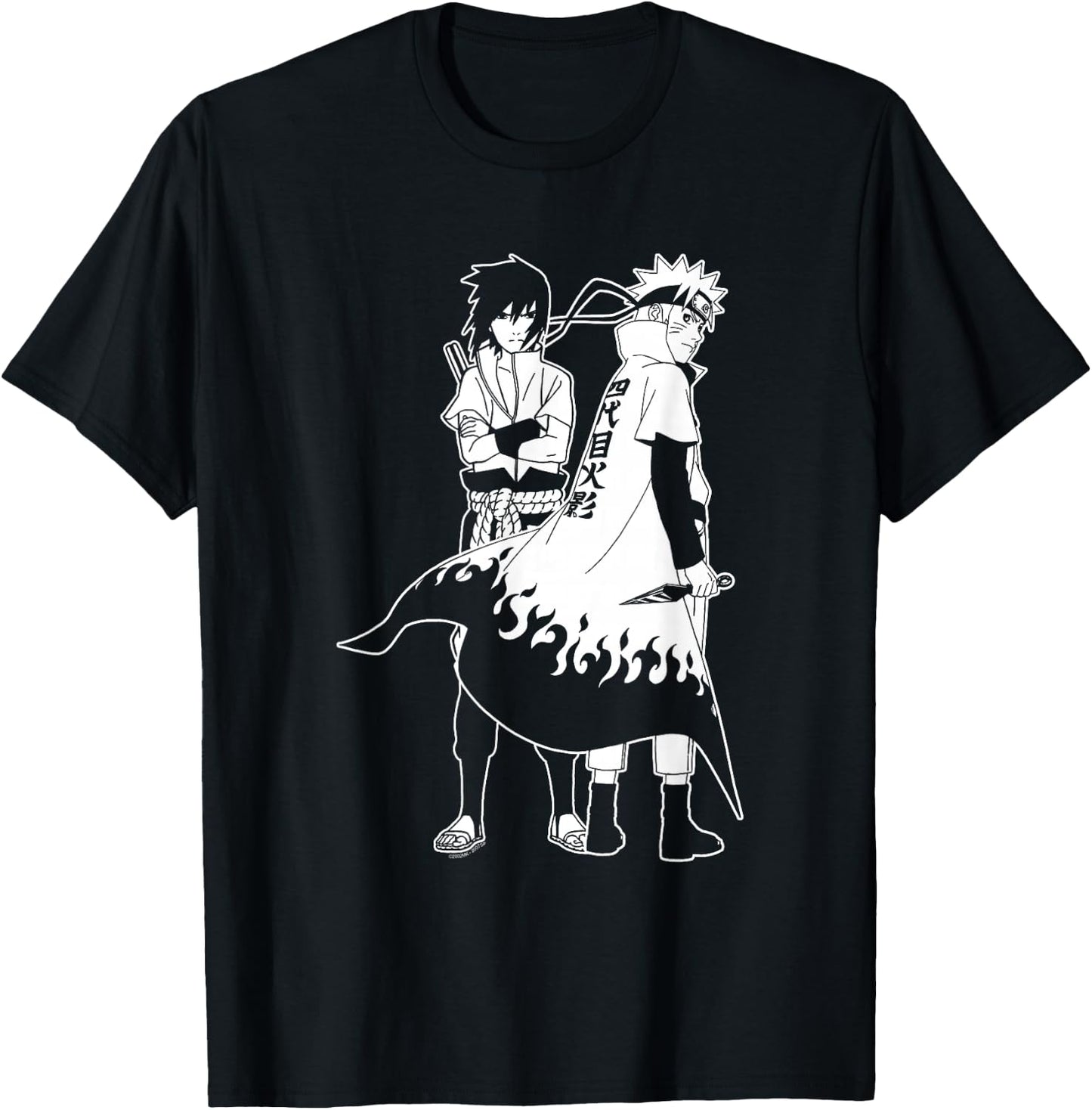 Naruto Shippuden Naruto and Sasuke Outline Anime T-Shirt - T-Shirt | Black