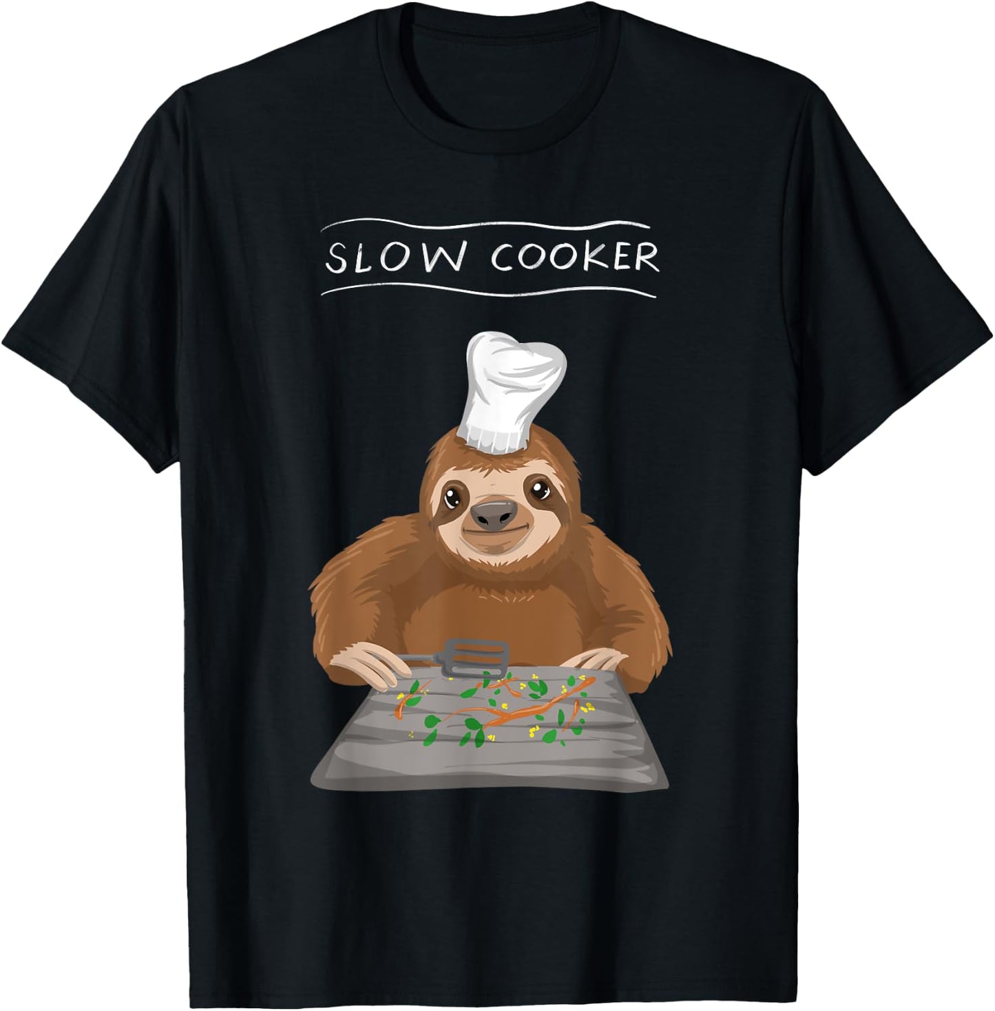 Cool Slow Cooker | Funny Sluggish Cooking Sloth Chef Gift T-Shirt - T-Shirt | Black
