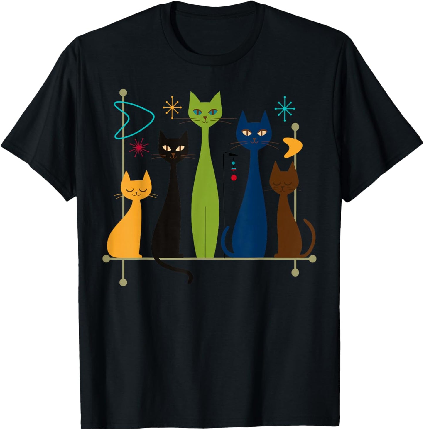 Retro Mid-Century Modern Cats 50s 60s Style T-Shirt - T-Shirt | Black