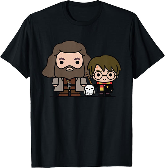 Kids Harry Potter Hagrid Hedwig and Harry Cute Cartoon T-Shirt - T-Shirt | Black