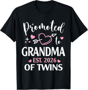 Promoted to Grandma of Twins Est 2026 Arrow Heart T-Shirt - T-Shirt | Black