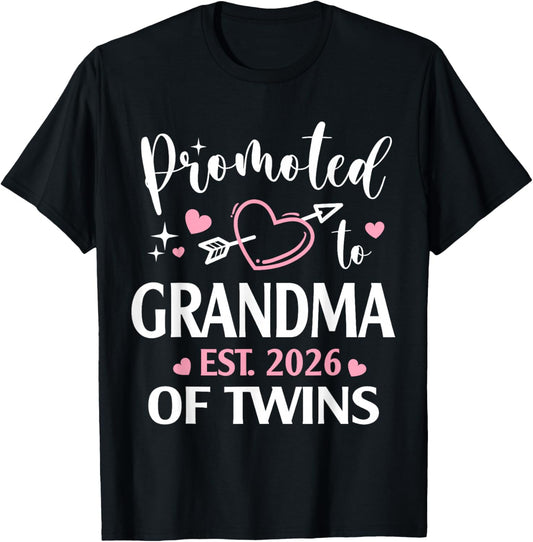Promoted to Grandma of Twins Est 2026 Arrow Heart T-Shirt - T-Shirt | Black