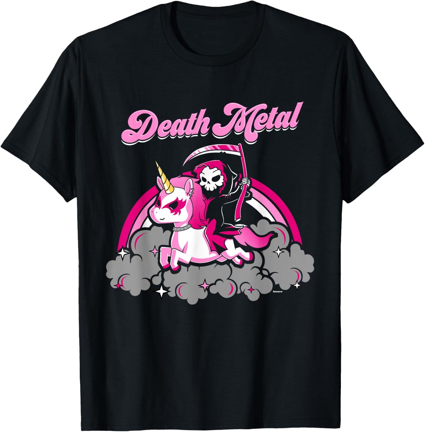 Unicorn Death Metal Rocker Go To Hell Shirt Pink T-Shirt - T-Shirt | Black