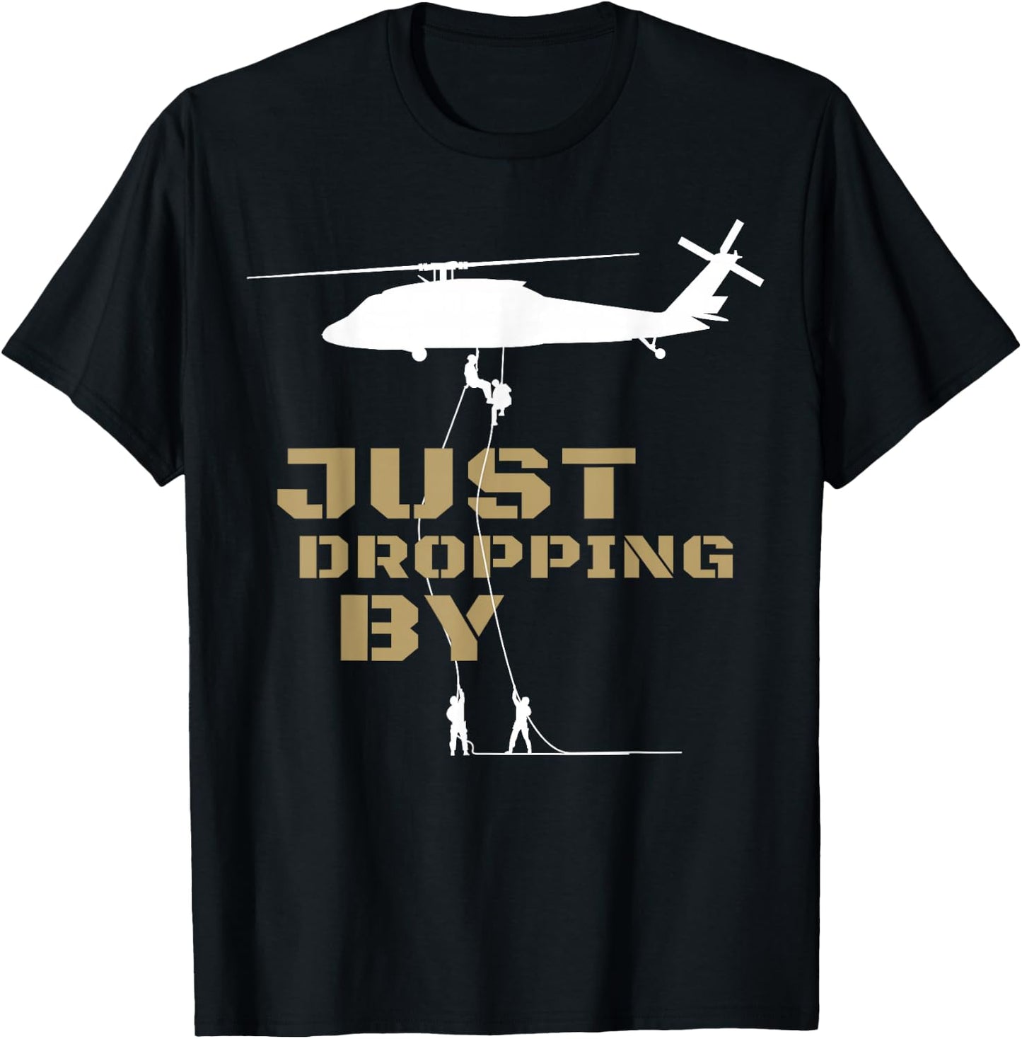 UH-60 Black Hawk Helicopter Rappelling Abseiling Soldiers T-Shirt - T-Shirt | Black