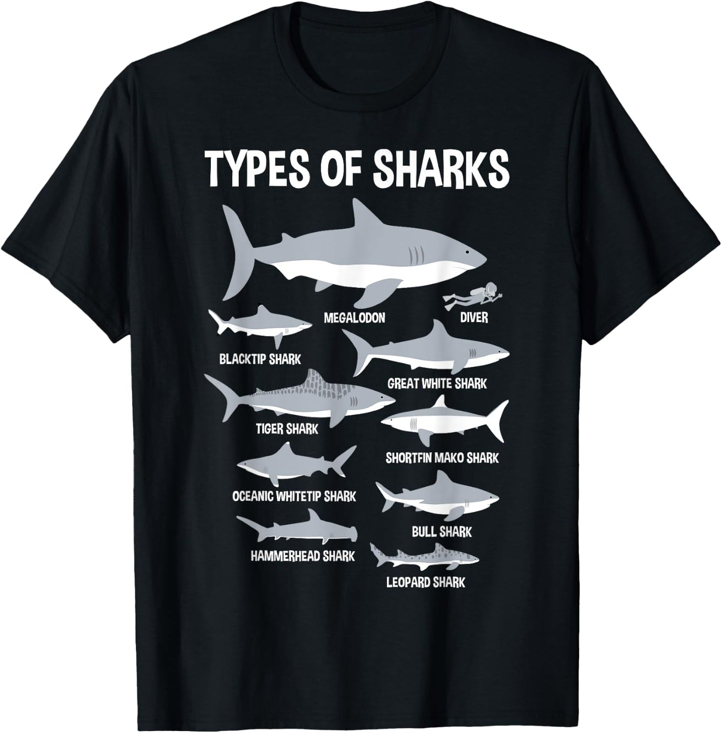 9 Types Of Sharks Educational Ocean Kids Boys Gift T-Shirt - T-Shirt | Black
