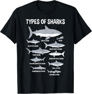 9 Types Of Sharks Educational Ocean Kids Boys Gift T-Shirt - T-Shirt | Black