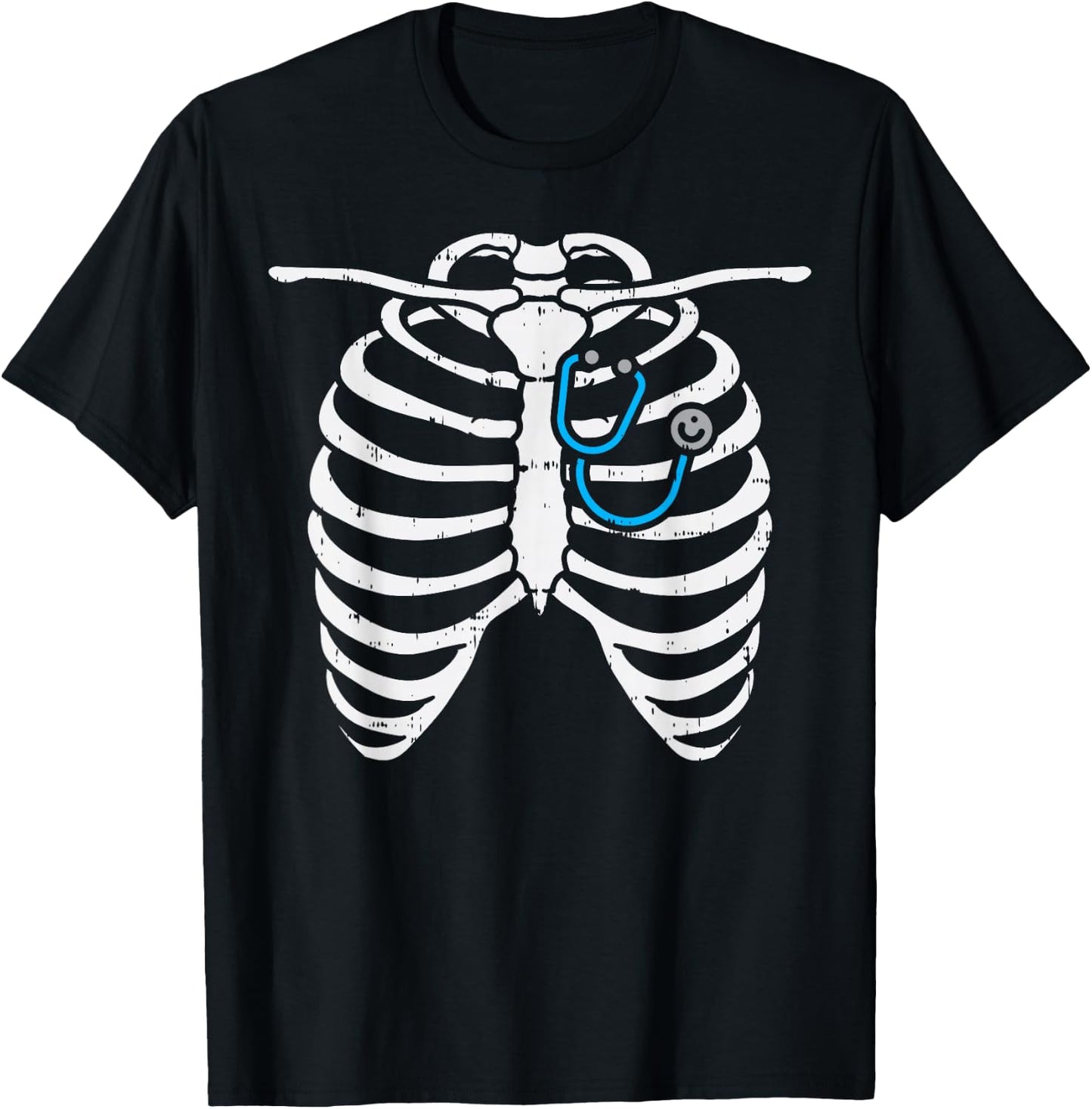 Stethoscope Skeleton Ribs Funny Nurse Halloween Costume Gift T-Shirt - T-Shirt | Black