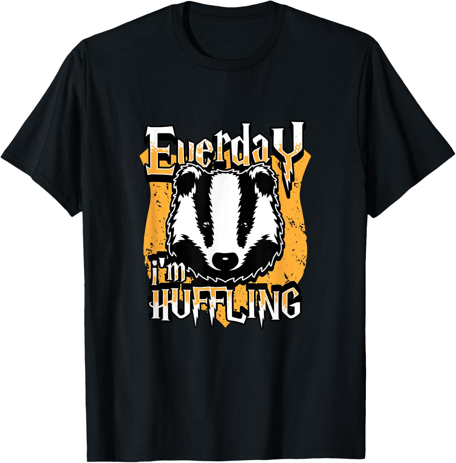 Funny Everyday I'm Huffling Badger Animal Graphic T-Shirt - T-Shirt | Black