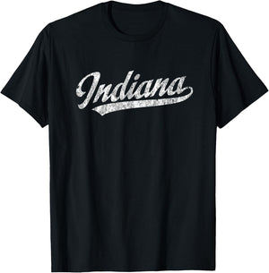 Indiana IN Vintage Sports Script Retro T-Shirt - T-Shirt | Black